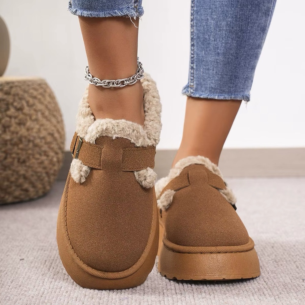 Cozy Tan Women's Platform Slip-On Shoes